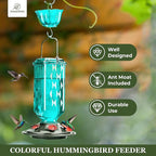 Kingsyard Glass Hummingbird Feeder for Outdoor Hanging, 24 Ounces, 6 Feeding Ports, Bird Nectar Feeder for Garden Décor, Ant Moat Included, Turquoise