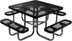 COATEDOUTDOORFURNITURE Heavy-Duty Portable Outdoor Picnic Table with Umbrella Hole, Expanded Metal Commercial-Grade Patio Dining Furniture Made in America (46" Square Top, Textured Black)