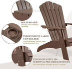 Psilvam Adirondack Chair, Oversized Poly Lumber Fire Pit Chair with Cup Holder, 350Lbs Support Patio Chairs for Garden, Weather Resistant Outdoors Seating, Relaxing Gift for Father & Mother (4, Brown)
