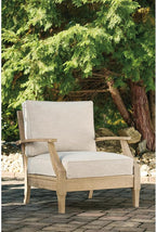 Signature Design by Ashley Clare View Outdoor Eucalyptus Wood Lounge Chair – Cushioned with Nuvella Fabric, 5-Step Protective Finish , Beige