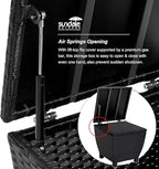 Sundale Outdoor Small Deck Storage Box with Lid, 13 Gallon Small Outdoor Bin Storage Container for Hose Cushions Towels, Patio Black Side Wicker Table with Storage-Steel, Rattan, Square