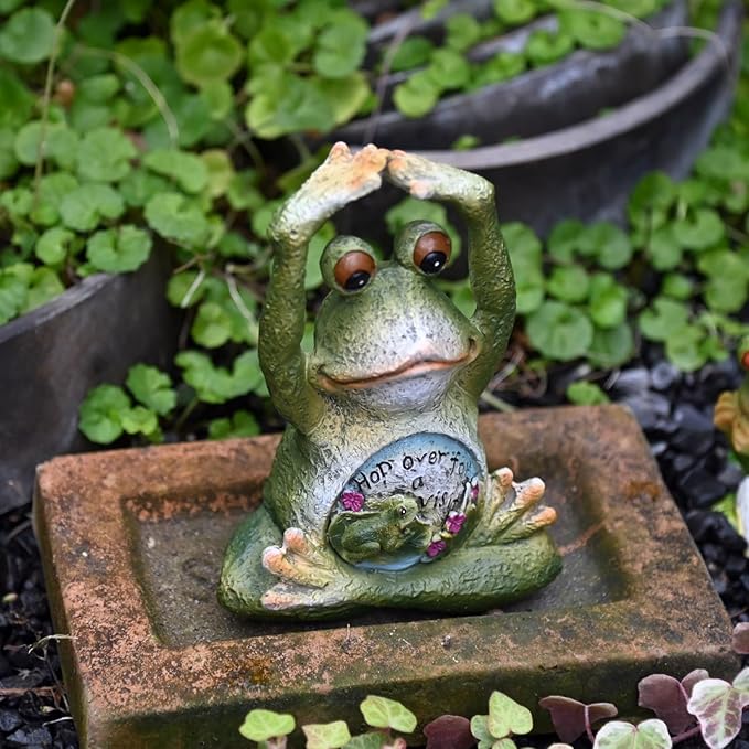 OwMell Frog Statue for Garden, Green Frog Figurine for Outdoor Decor Yard and Garden Decoration Resin Sculpture 6 Inches - Yoga