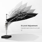PURPLE LEAF 12ft Patio Umbrella With Base Solar powered LED Cantilever Umbrella with LED lights Windproof Outdoor Offset Umbrella for Garden Deck Pool Patio, Navy Blue