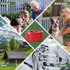 50FT 3/4 Heavy Duty Rubber Garden Hose - 200psi Working, 1000psi Burst - Hot/Cold Water - Five-Layered Braiding for Durability - Versatile for Gardening, Agriculture, Construction(Red)
