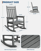 GarveeLife Poly Lumber Rocking Chair Outdoor Set of 4- HDPE High Back Porch Rocker Chairs for Adults - All Weather Resistant Furniture for Patio - Gray