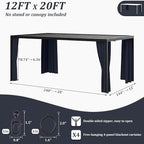 Gazebo Universal Replacement Privacy Curtain,12'×20' Gazebo Outdoor Waterproof Curtains, 4-Panels Sidewall Curtains with Double Zipper for Patio Canopy, Garden and Backyard (Curtain Only)