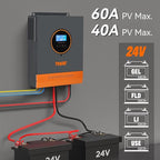 PowMr Solar Inverter 3200W 24VDC to 110VAC, 3.2KW Pure Sine Wave Inverter Bulit-in 60A MPPT Controller and with 40A AC Charger, Max.PV Input 1600W 108V, fit for Lead-Acid and Lithium Battery