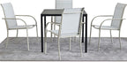 5 Pieces Round Dining Table Set for 4, Patio Dining Set Includes 4 Beige Blue Stackable Patio Chairs and Black Square Table, Patio Furniture Sets with Sling Support for Outside, Garden