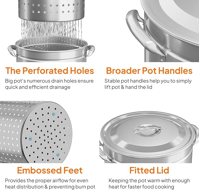 ROVSUN 44-Quart Stainless Steel Turkey Fryer & Seafood Boil Pot with Basket, Lid & Hook, Large Stock Pot for Outdoor Cooking of Turkey, Crawfish, Crab, Lobster & Shrimp