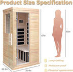 1 Person Infrared Sauna, Hemlock Wooden Indoor Far Infrared Side-Opening Sauna Room,Home Dry Sauna with 6 Infrared Heating Panels Tempered Glass Door,Bluetooth Speakers 7 Chromotherapy Lights（1350W）