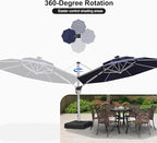 PURPLE LEAF 11ft Solar powered LED Patio Umbrella Outdoor Round Umbrellas Large Cantilever Umbrella with LED lights Windproof Offset Umbrellas Sun Umbrella for Garden Deck Pool Patio, Navy Blue