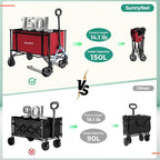 SUNNYFEEL Wagon Cart Foldable, Standard Borderless Version Collapsible Wagon with 220 LBS Max Load, Up to120L Foldable Grocery Cart with Side Opened for Groceries, Garden & Camping,Red
