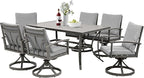 HAPPATIO 7-Piece Outdoor Dining Set - All Aluminum Patio Table and Chairs Set for 6 Includes 1 Rectangular Dining Table and 6 Swivel Dining Chairs with Cushions for Lawn, Garden, Backyard