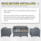 Patio Furniture Set, 5-Piece Outdoor Wicker Conversation Set with All-Weather PE Rattan, Anti-Slip Cushions & Ottomans, Sectional Sofa for Patio, Balcony & Deck, Grey