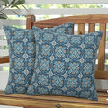 Magpie Fabrcis Pack of 2 Outdoor Waterproof Throw Pillow with Insert 18 x 18 Inch, Christmas Decorative Back Cushion Pad for Garden Patio Tent Balcony Couch Sofa(Morgan Medal Blue)