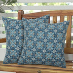 Magpie Fabrics Pack of 2 Indoor Outdoor Waterproof Throw Pillow Covers 18 x 18 Inch, Decorative Pillowcase Shell Cushion Sham for Garden Patio Tent Balcony Couch Sofa(Morgan Medal Print)