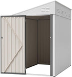 4x7 FT Metal Outdoor Storage Shed, Lean-to Garden Tool and Bike Shed with Lockable Door and Air Vents, Waterproof Sloped Roof Steel Utility Shed for Backyard, Patio, Lawn Equipment, White