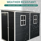 LANTRO JS Outdoor Storage Shed with Floor Included, 4x8FT Plastic Storage Shed with Floor with 2 Windows and Lockable Door, Backyard Storage Sheds for Garden Tools, Bike
