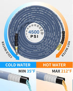 Pressure Washer Hose 75FT 3/8" for Cold and Hot Water 212°F, with Swivel Quick Connect, 4500PSI Kink Resistant Grade Steel Wire Braided, Power Washer Hose With 2pcs M22-14mm Adapter