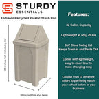 32 Gallon Square 100% Recycled Plastic Heavy Duty Outdoor Commercial Trash Can with Swing Top Lid | Great for Schools and Businesses - Beige Granite