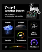 VEVOR 7-in-1 Wi-Fi Weather Station with APP, 7.5-Inch VA Display, Wireless Solar Powered Outdoor Sensor, Rain Gauge, Indoor Outdoor for Weather Forecast, Wind Speed, Temperature, Humidity, Rainfall