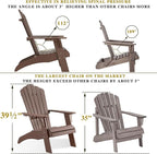 Psilvam Adirondack Chair, Oversized Poly Lumber Fire Pit Chair with Cup Holder, 350Lbs Support Patio Chairs for Garden, Weather Resistant Adirondack Chair Looks Like Real Wood (2, Brown)
