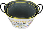 Set of 2 Sweet Bee Garden Metal Planter Buckets, Rustic Farmhouse Flower Pots with Handles, Decorative Indoor Outdoor Gardening Containers for Succulents, Herbs, Home & Porch Decor