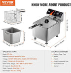 VEVOR Commercial Deep Fryer, 1750W Electric Countertop Fryer with Basket & Height-Adjustable Feet, 12Qt / 11.5L Stainless Steel Single Oil Fryer, Temp Control, Overheat Protection, for Restaurant Use