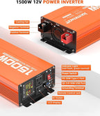 1500 Watt Pure Sine Wave Inverter 12V DC to 110V Converter with 2 AC Outlets, QC18W/PD30W USB Port for Home RV Truck, Car Power Inverter with LCD Display and Remote Control