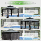 Domi 12’x12’ Hardtop Gazebo with Gutters, Outdoor Patio Gazebo Canopy with Resin & Metal Roof, Heavy Duty Permanent Pavilion for Backyard, Deck, Hot Tub, Curtains and Mosquito Netting Included