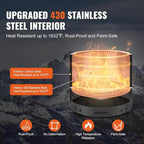 VEVOR 15 inch Smokeless Fire Pit Stove Bonfire, Wood Burning Fireplaces with Removable Ash Pan, SUS430 Stainless Steel Inner Portable Outdoor Firepit, Ideal for Outdoor Patio Camping High 12.6 inch