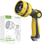 Garden Hose Nozzle, Heavy Duty Water Hose High Pressure Sprayer with 10 Watering Patterns, Thumb Control On Off Valve, for Watering outdoor Plants & Lawn, Car & Pet Washing（Yellow）