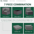 Outdoor Patio Furniture Set, 7 Pcs Outdoor Furniture All Weather Patio Sectional Sofa PE Wicker Modular Conversation Sets with Coffee Table,6 Chairs & Seat Clips Grey