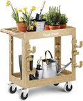 Heavy Duty Garden Tool Carts,600LBS Capacity 2 Tier Yard Tool Storage Rack with Side Hooks Garage Tool Cart with 360°Swivel Wheels Outdoor Garden Tool for Shed, Yard, Garage,Sand