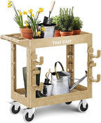 Heavy Duty Garden Tool Carts,600LBS Capacity 2 Tier Yard Tool Storage Rack with Side Hooks Garage Tool Cart with 360°Swivel Wheels Outdoor Garden Tool for Shed, Yard, Garage,Sand