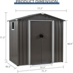 JYQAQA 6x4 FT Outdoor Garden Storage Shed,Waterproof Metal Garden Sheds with Lockable Double Door,Weather Resistant Steel Tool Storage House Shed forPatio,Lawn Gray