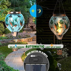 Hot Air Balloon Solar Lantern - Hummingbird Glass Lantern, Simulated Flickering & Dancing Flame, Outdoor Hanging Shamrock Yard Light Waterproof IP65 for Patio Lawn Porch Decor Irish Gift