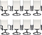 Patio Swivel Chairs Set of 8, Outdoor Swivel Chairs with Armrest, High Back Patio Chair with Metal Frame, All-Weather Outdoor Dining Chair for Deck, Porch and Lawn, Oyster Beige