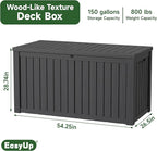 EasyUp 150 Gallon Outdoor Storage Box, Resin Waterproof UV-Resistant Deck Box with Hydraulic Lid Support, Reinforced Stability for Patio, Garden, and Poolside, Striped Black