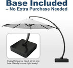 11FT Cantilever Umbrella with Base Large Curvy Outdoor Aluminum Offset Umbrella w/ 360° Rotation, UV Resistant Canopy for Patio, Garden, Backyard, Light Gray