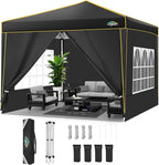 COBIZI 10x10 Pop Up Canopy with 4 Sidewalls and 4 Sandbags UV Protection 50+ Camping Commercial Wedding Portable Tent for Backyard, Black