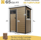 DWVO 5x3FT Outdoor Storage Shed with Fence-Style and Side Windows, Floor, Lockable Doors, Plastic Storage for Backyard and Garden, Brown