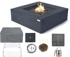 Elementi+ | Bundle Roraima Gas Fire Pit Cast Concrete 40" Square Fire Table, Outdoor Fire Pit Electronic Ignition | Canvas Cover, Fire Glass and Burner Lid Included | Dark Gray | Natural Gas