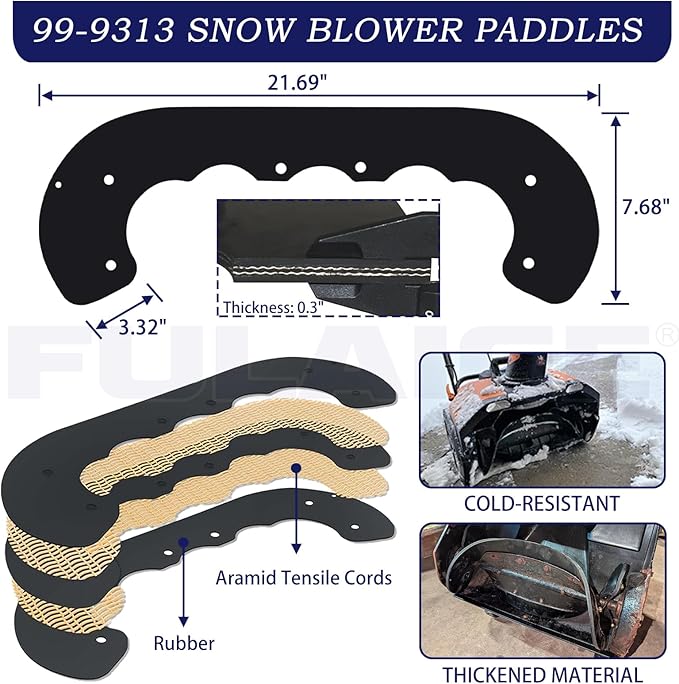 99-9313 Snow Blower Paddles with 55-8760 Scraper 55-9300 Drive Belt Replaces 88-0771, 125-1128, 55-9251, 55-9250 for Toro CCR 2000, CCR 2400 CCR 2500 CCR 2500R CCR 3000 CCR 3000E Snowthrowers