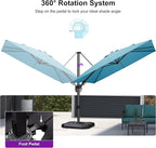 PURPLE LEAF 8.8' X 8.8' Right-left Tilt Patio Umbrella with Base Outdoor Cantilever Swivel Square Umbrella with Tilt Aluminum Offset Umbrella with 360-degree Rotation for Garden Deck Pool Patio Turquoise Blue