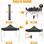 COBIZI 10x10 Pop Up Canopy Without Sidewall,Heavy Duty Canopy UPF 50+ All Season Wind Waterproof Commercial Outdoor Wedding Party Tents for Parties Canopy Gazebo with Carry Bag(10 x 10 ft Black)
