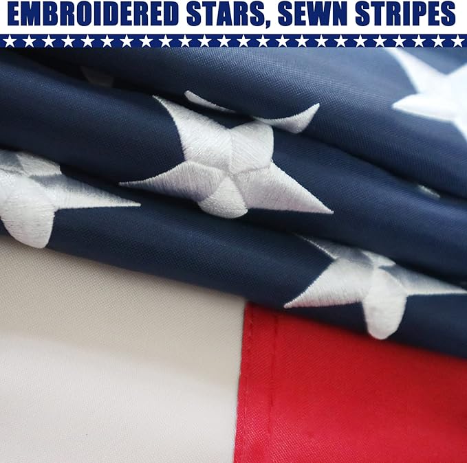 American Flag 6x10 Ft, Five Brass Grommets Multipurpose US Flag, Embroidered Stars, Sewn Stripes, Outdoor Heavy Duty Durable USA Flags, Hanging Indoor/Bedroom/Room/Wall American Flag