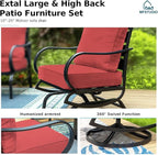 MFSTUDIO 4 Piece Patio Conversation Sets, All Weather Metal Frame Outdoor Furniture Set Patio Sofas with 1 x 45 Rectangular Fire Pit Table,1 x 3-Seat Sofa, 2 x Swivel Chairs, Burgundy Red Cushion