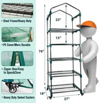 Worth Garden 5 Tier Mini Greenhouse w/ Castors Wheels - Portable Small Gardening Green House w/ PE Cover - Upgraded Heavy Duty Swivel Castors w/ Brakes - 76''H x 27''L x 19''W Indoor & Outdoor
