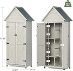 Outdoor Storage Shed with Floor & Adjustable Shelves, Wooden Garden Tool Cabinet Weatherproof, 71" Vertical Patio Organizer